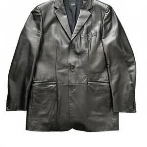 Hugo Boss Black Lambskin Leather Blazer Jacket